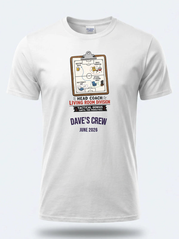 Head Coach Living Room Division - Personalized Summer of Soccer World Cup 2026 tee, white front